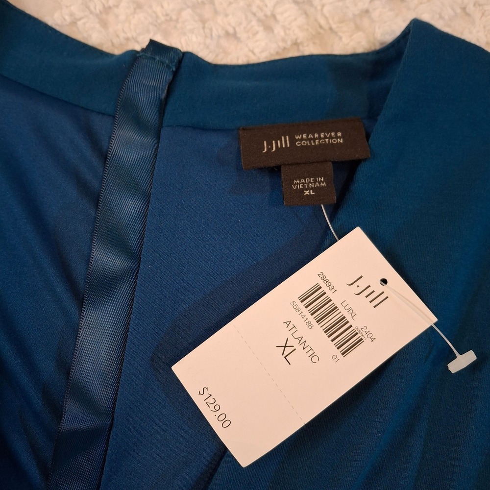J. Jill Wearever XL Teal Blue Faux Wrap V-Neck Midi Dress Travel Stretch NWT - Picture 4 of 10